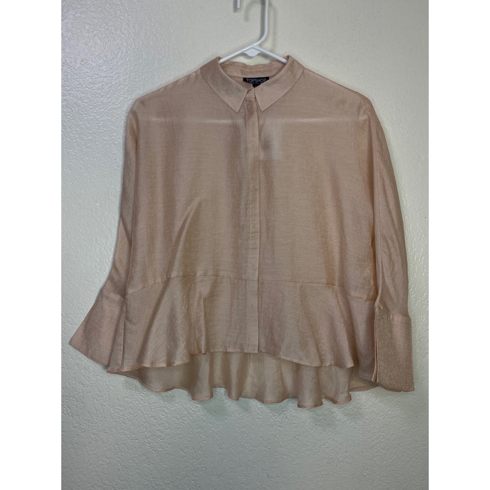 Topshop Rose Gold Shimmer Peplum Blouse Collared Coquette Dainty Shirt US 4 NWT